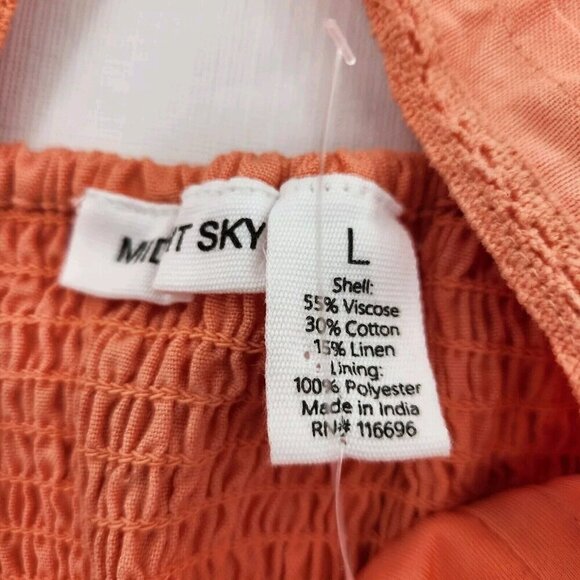 Midnight Sky Womens Size L Peach Orange Short Sleeve Linen Blend Crop Top Peplum - Picture 3 of 7